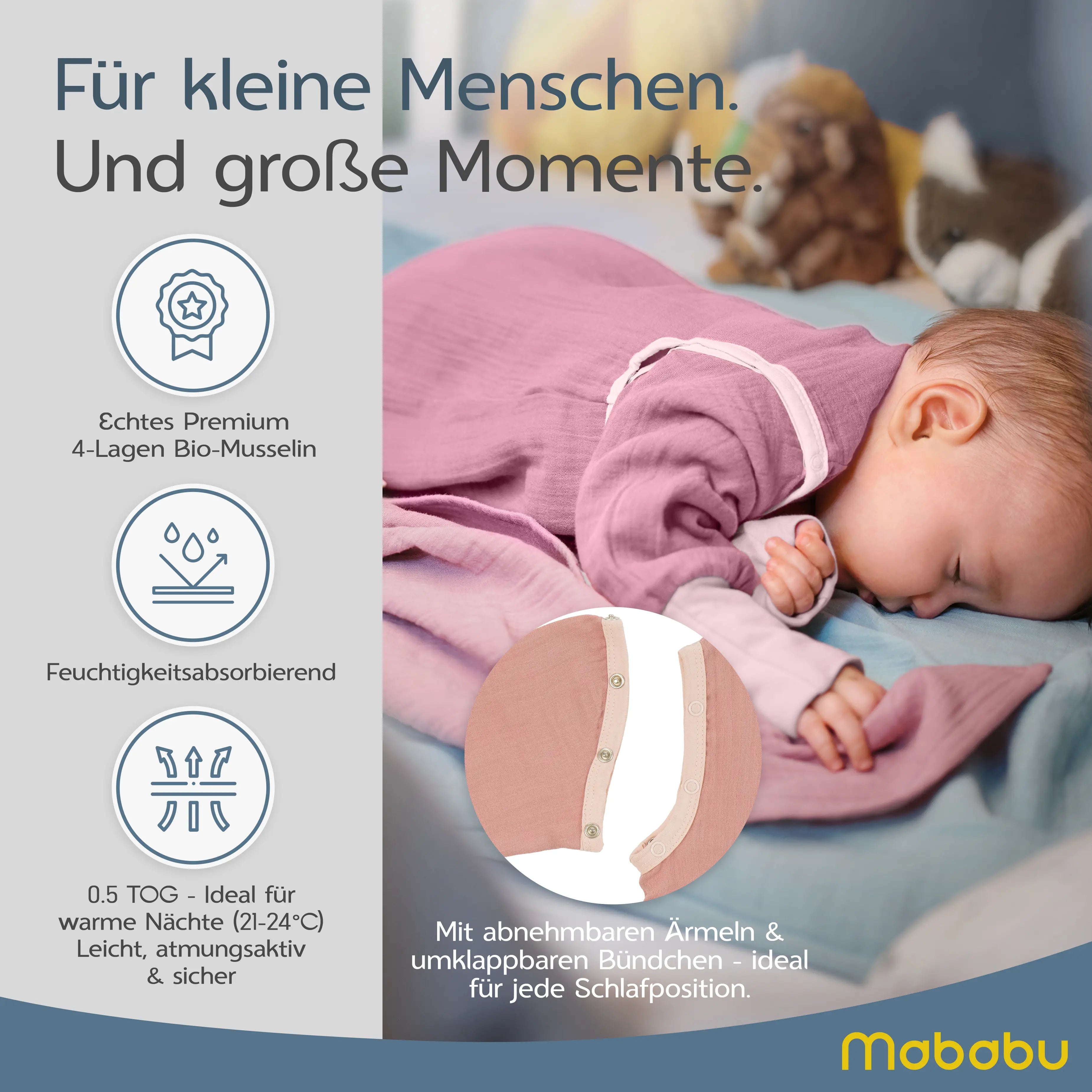 Musselin Sommer Schlafsack mit Füßen 0.5 TOG
