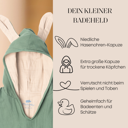 Bio-Baumwolle Badeponcho für Kinder – GOTS zertifiziert, in 5 Farben (1-3 Jahre, 4-7 Jahre)