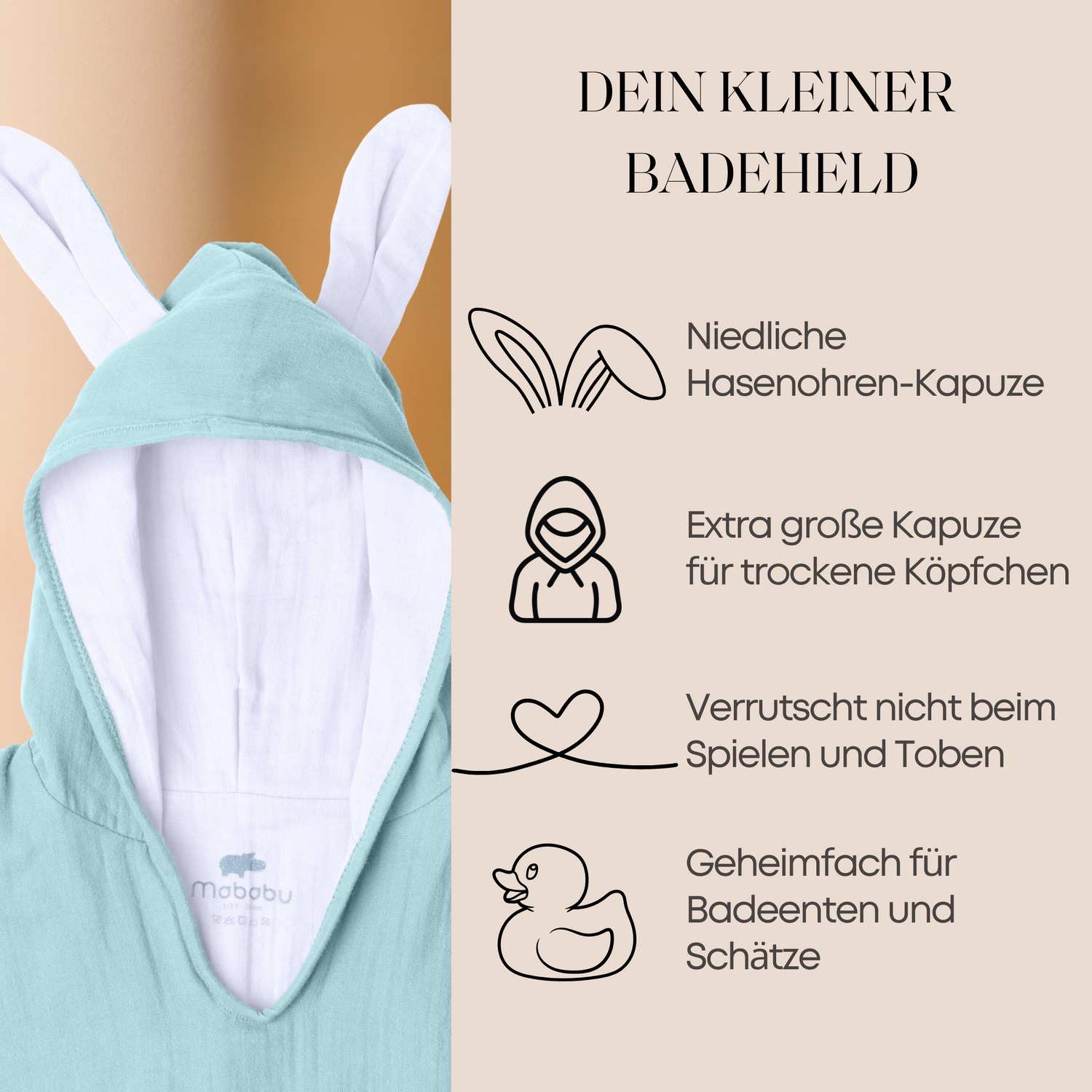 Bio-Baumwolle Badeponcho für Kinder – GOTS zertifiziert, in 5 Farben (1-3 Jahre, 4-7 Jahre)