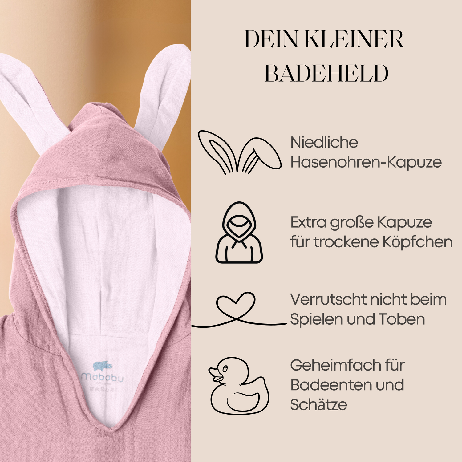 Bio-Baumwolle Badeponcho für Kinder – GOTS zertifiziert, in 5 Farben (1-3 Jahre, 4-7 Jahre)