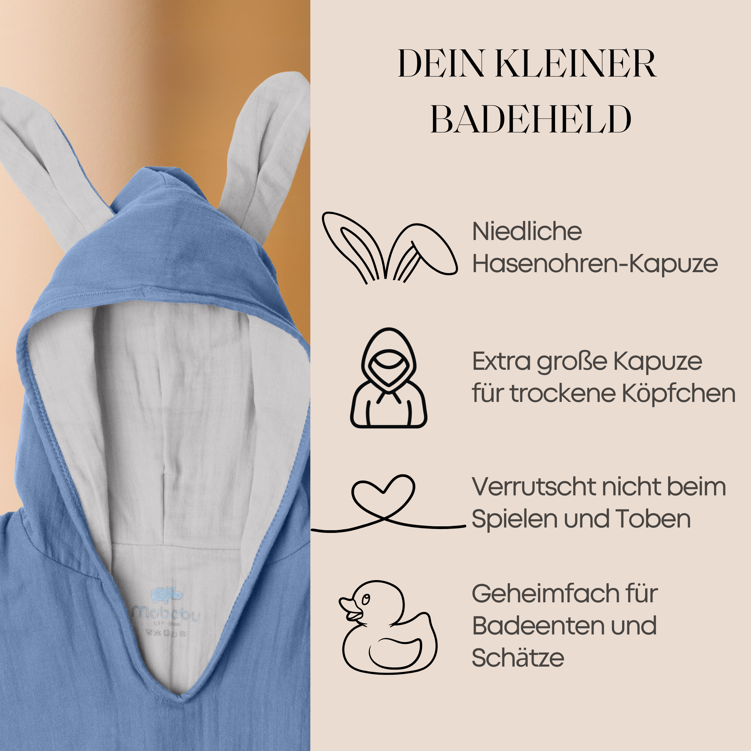 Bio-Baumwolle Badeponcho für Kinder – GOTS zertifiziert, in 5 Farben (1-3 Jahre, 4-7 Jahre)