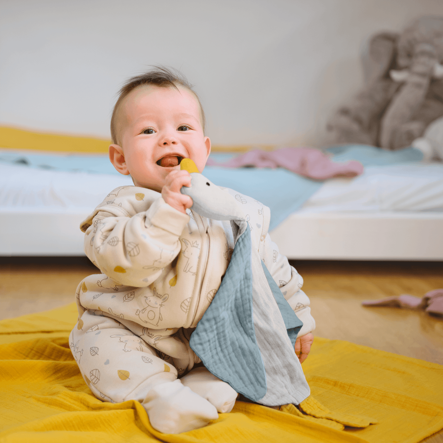 Panno per le coccole, panno per le coccole, ausilio per la nanna del bambino, piumone coniglietto 100% cotone mussola GOTS
