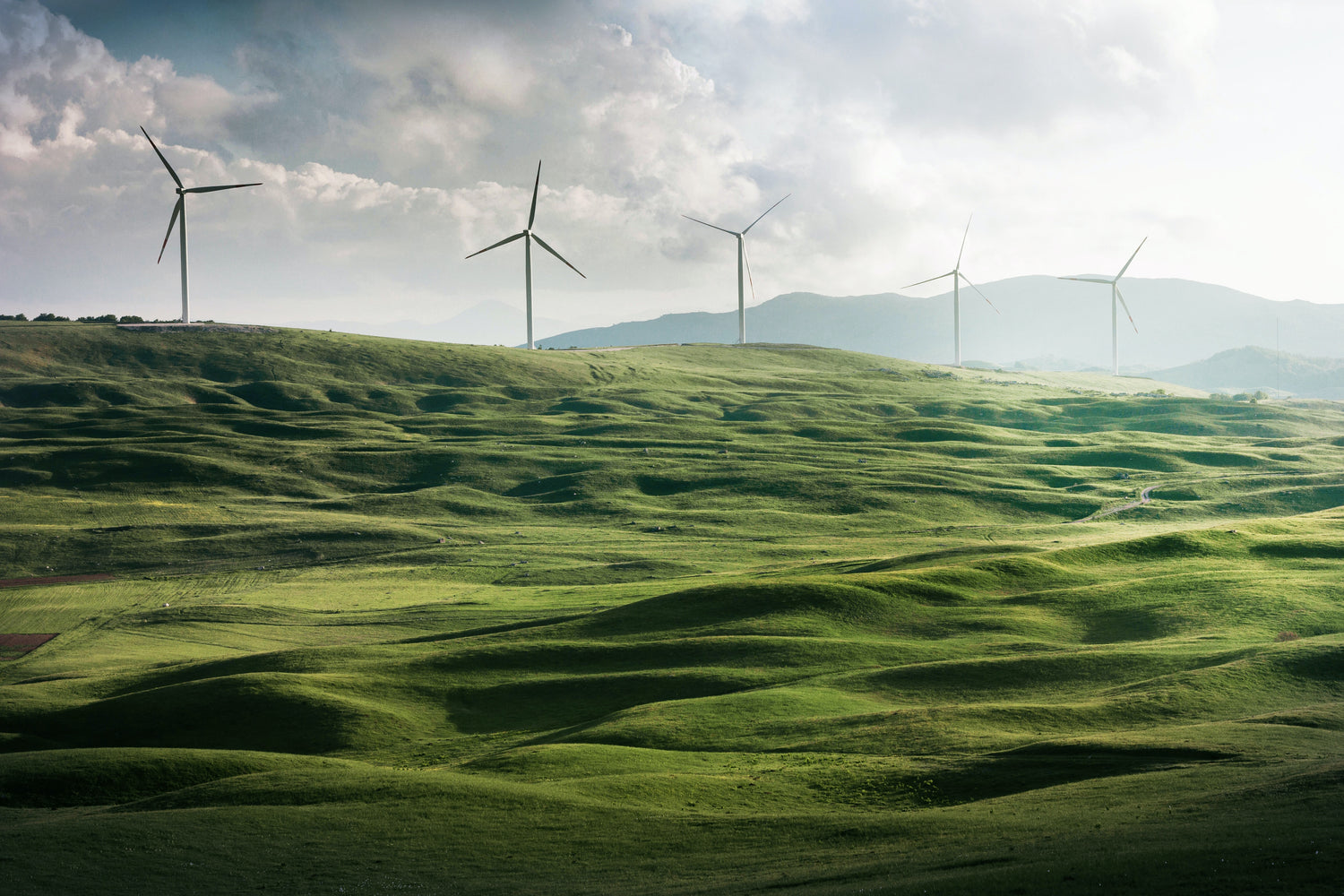 Windräder in einer beeindruckend schönen grünen Landschaft.  Photo by Appolinary Kalashnikova on Unsplash