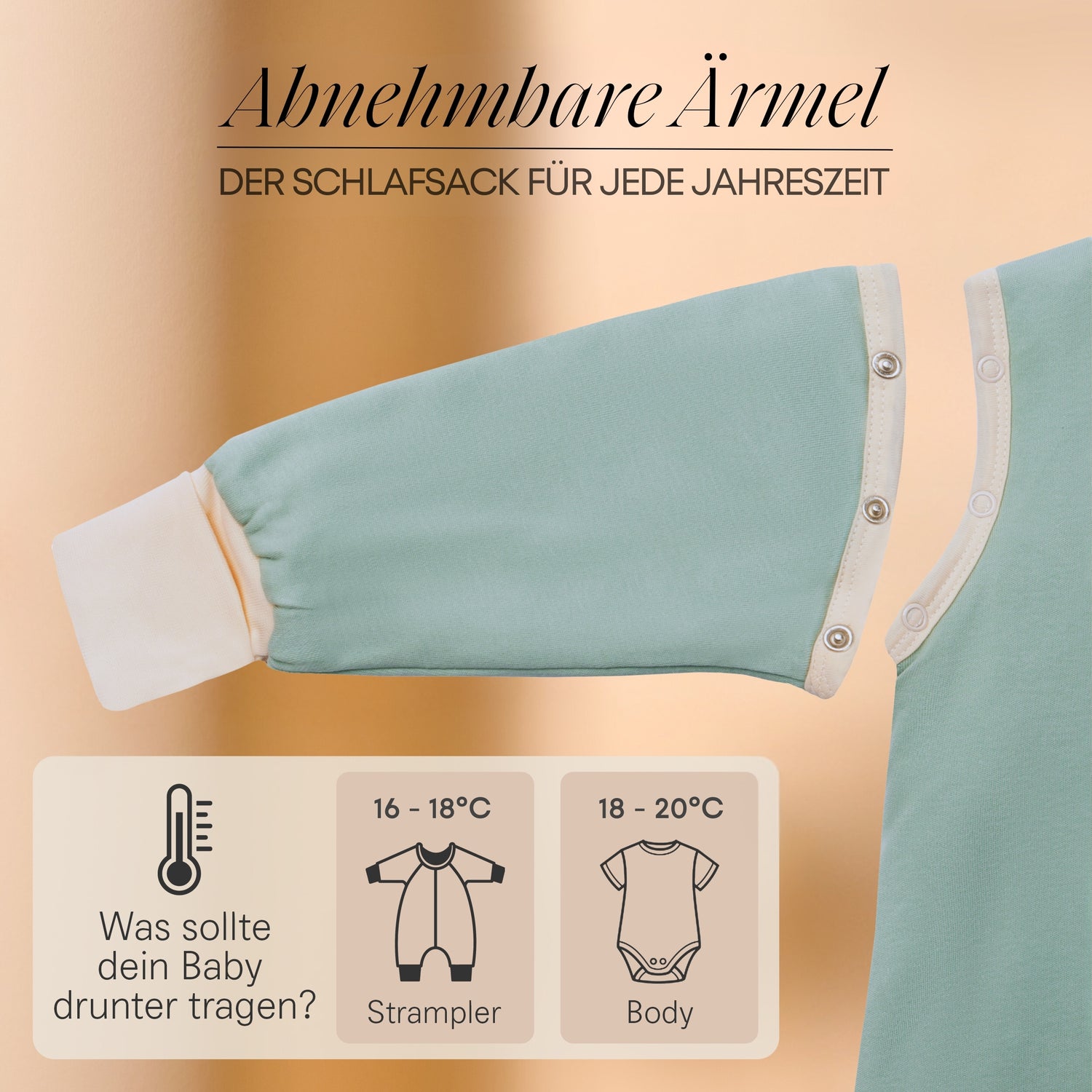 2.5 TOG - Ganzjahres Baby Schlafsack mit Füßen &amp; abnehmbaren Ärmeln - Herbst &amp; Winterschlafsack