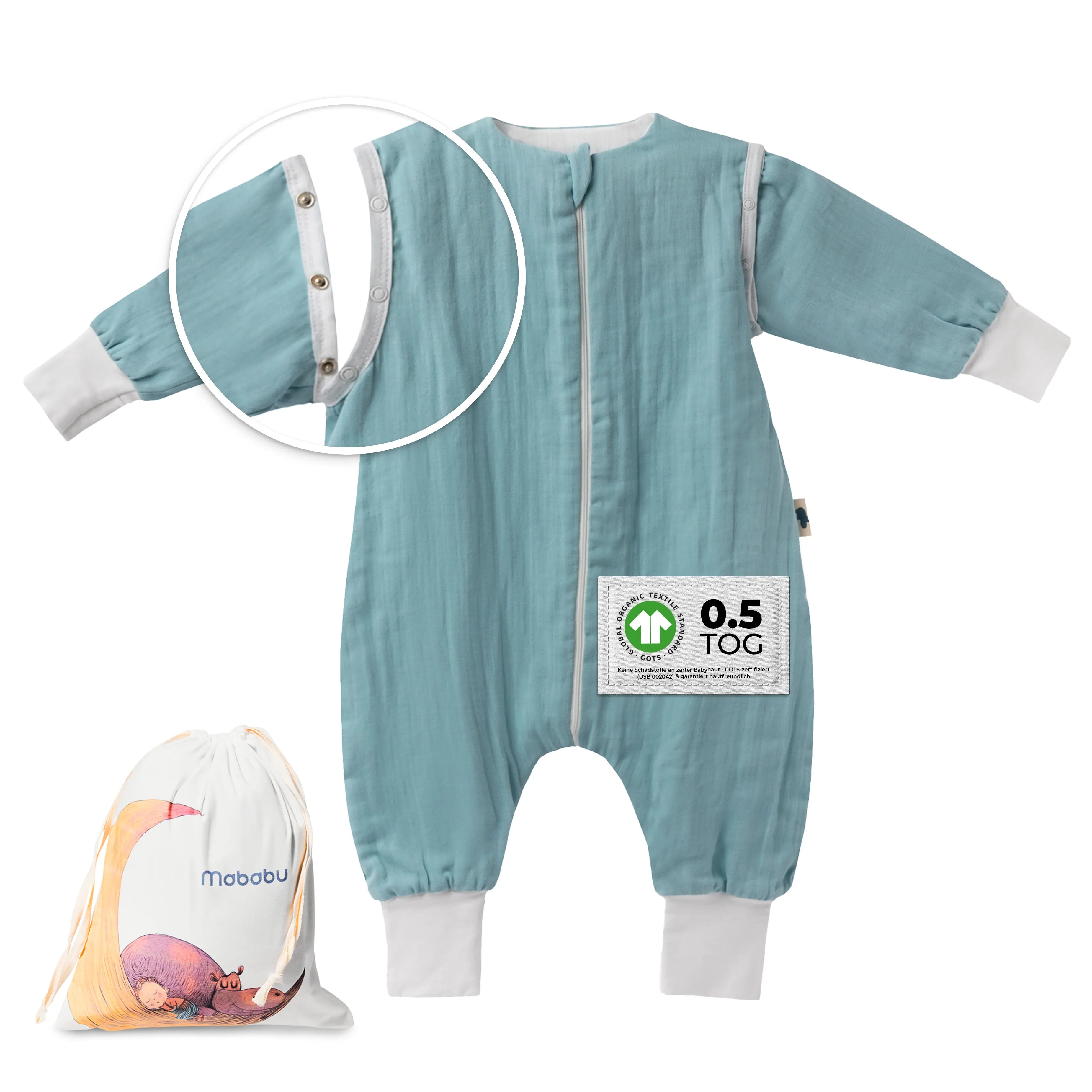 Musselin Sommer Schlafsack mit Füßen 0.5 TOG