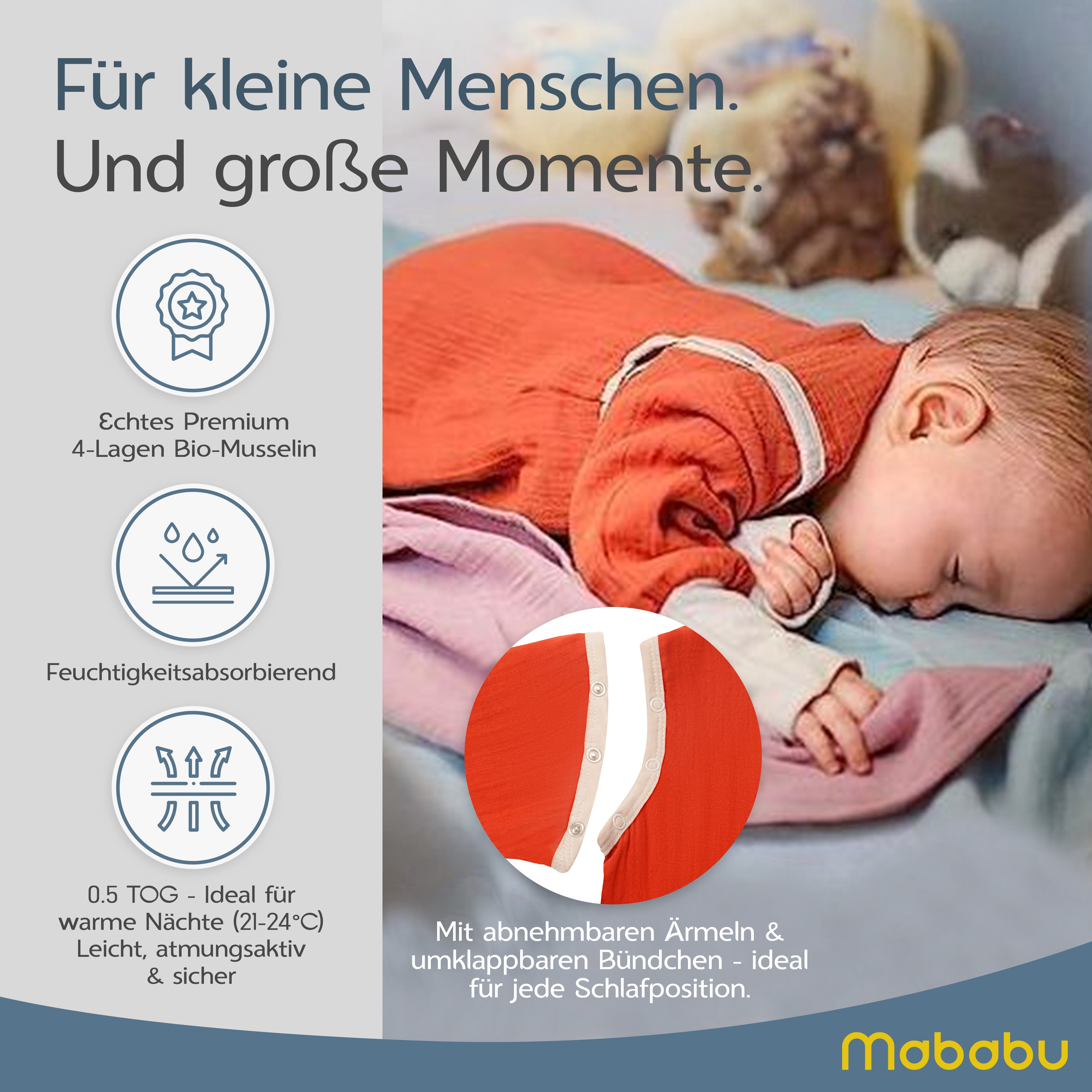 Musselin Sommer Schlafsack mit Füßen 0.5 TOG