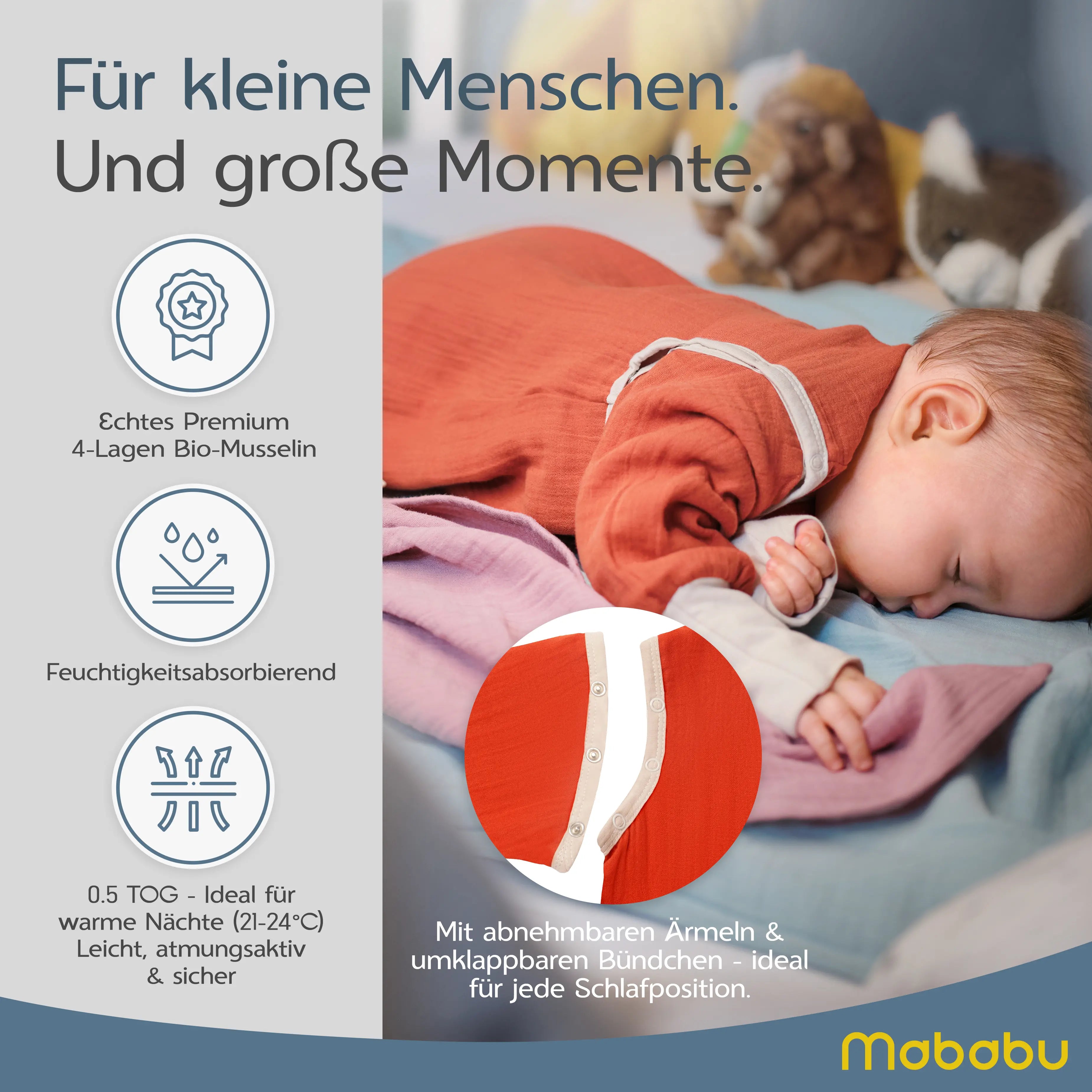 Musselin Sommer Schlafsack mit Füßen 0.5 TOG