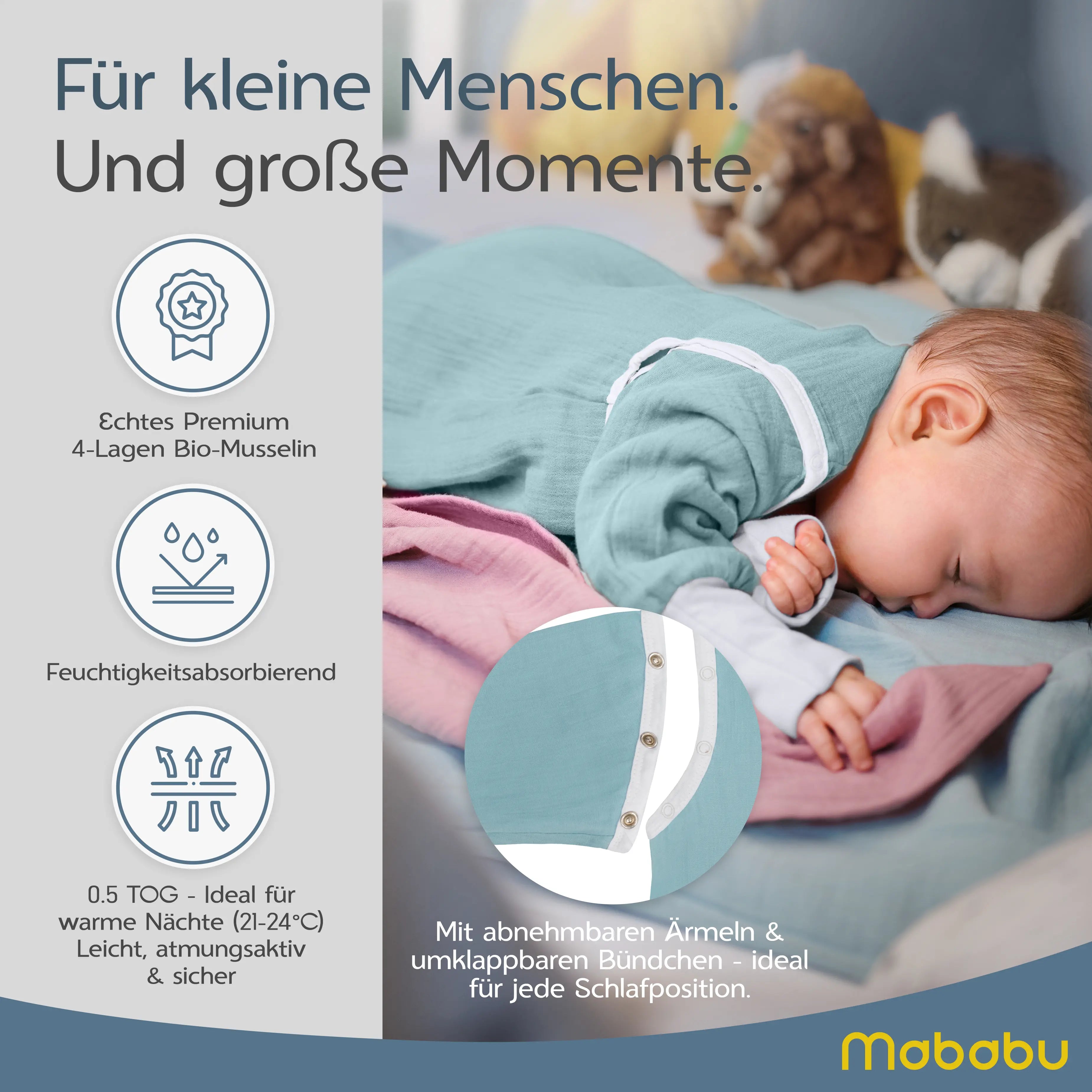 Musselin Sommer Schlafsack mit Füßen 0.5 TOG