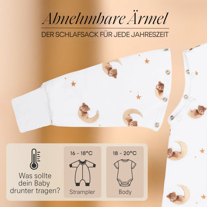 2.5 TOG - Ganzjahres Baby Schlafsack mit Füßen &amp; abnehmbaren Ärmeln - Herbst &amp; Winterschlafsack