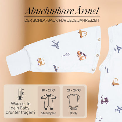 1.5 TOG Ganzjahres Baby Schlafsack mit Füßen &amp; abnehmbaren Ärmeln - Ideal als Übergangsschlafsack