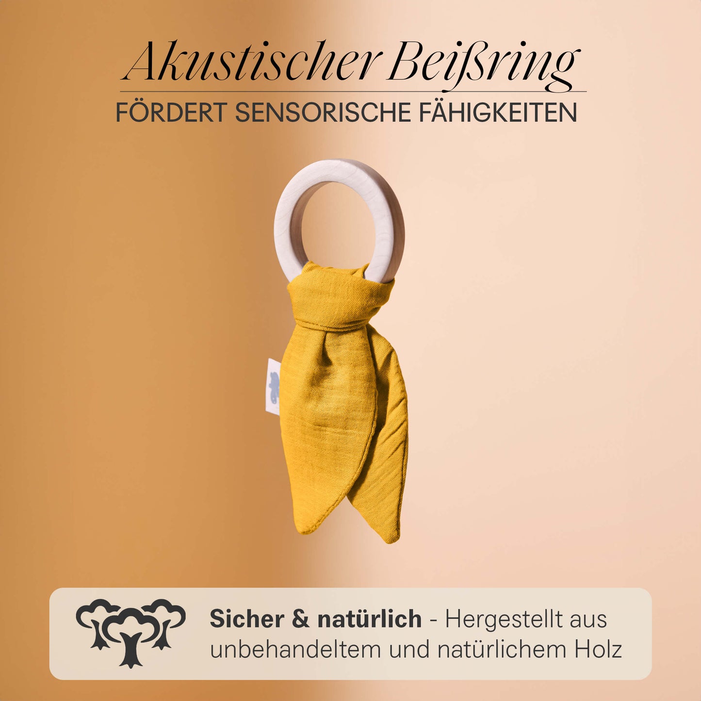 Set regalo in mussola con panno per le coccole, anello per la dentizione, panno per il ruttino e sacchetto in un'elegante confezione regalo.