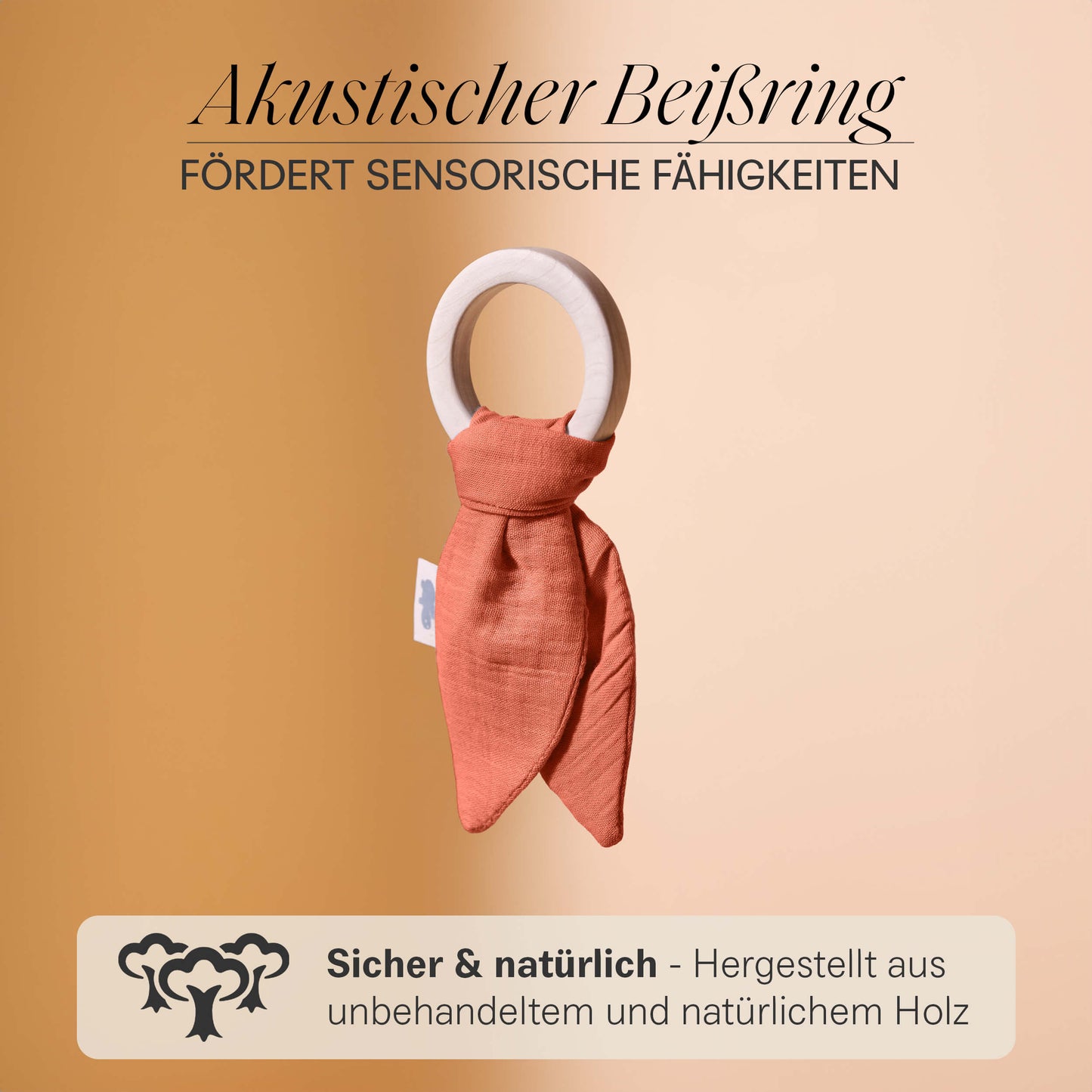 Set regalo in mussola con panno per le coccole, anello per la dentizione, panno per il ruttino e sacchetto in un'elegante confezione regalo.