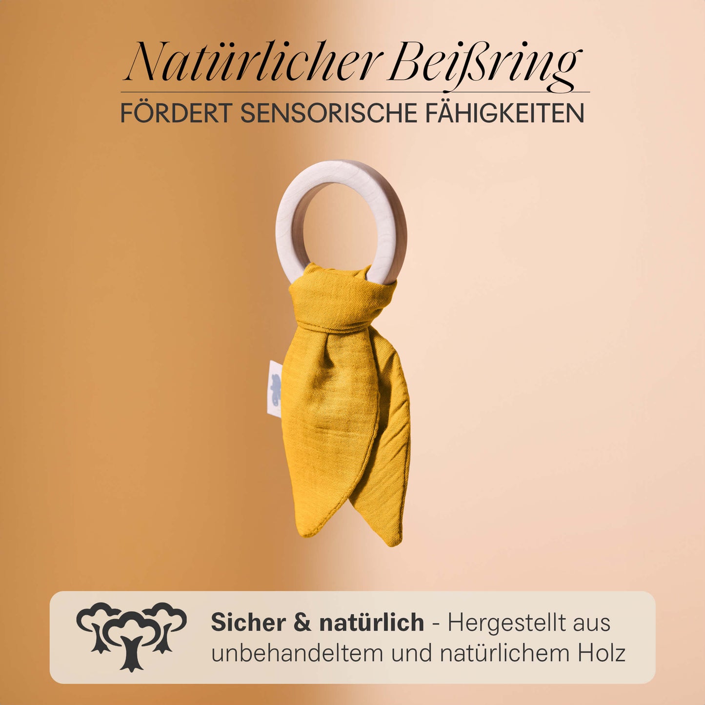 Set regalo in mussola con panno per le coccole, anello per la dentizione, panno per il ruttino e sacchetto in un'elegante confezione regalo.