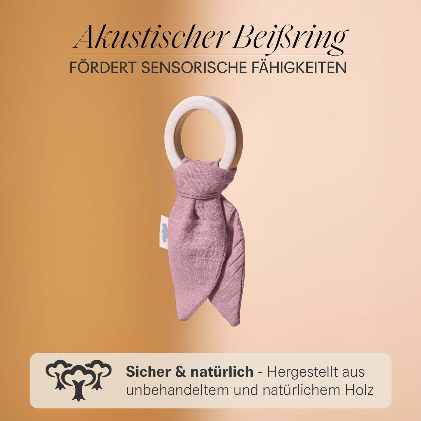 Set regalo in mussola con panno per le coccole, anello per la dentizione, panno per il ruttino e sacchetto in un'elegante confezione regalo.