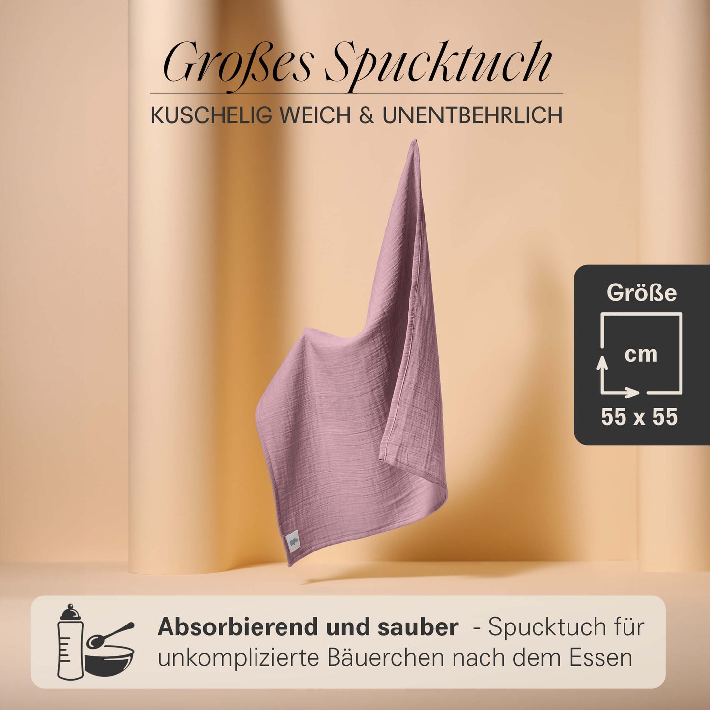 Set regalo in mussola con panno per le coccole, anello per la dentizione, panno per il ruttino e sacchetto in un'elegante confezione regalo.