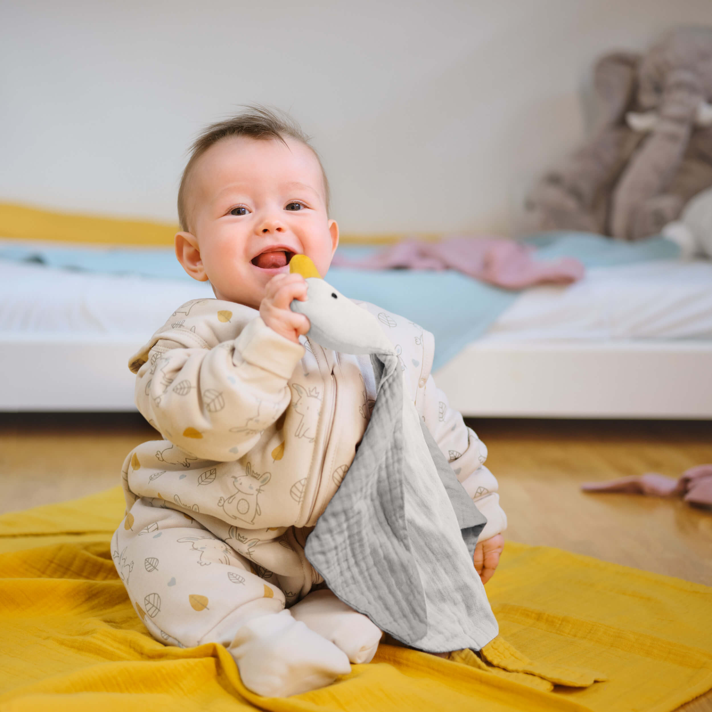 Panno per le coccole, panno per le coccole, ausilio per la nanna del bambino, piumone coniglietto 100% cotone mussola GOTS
