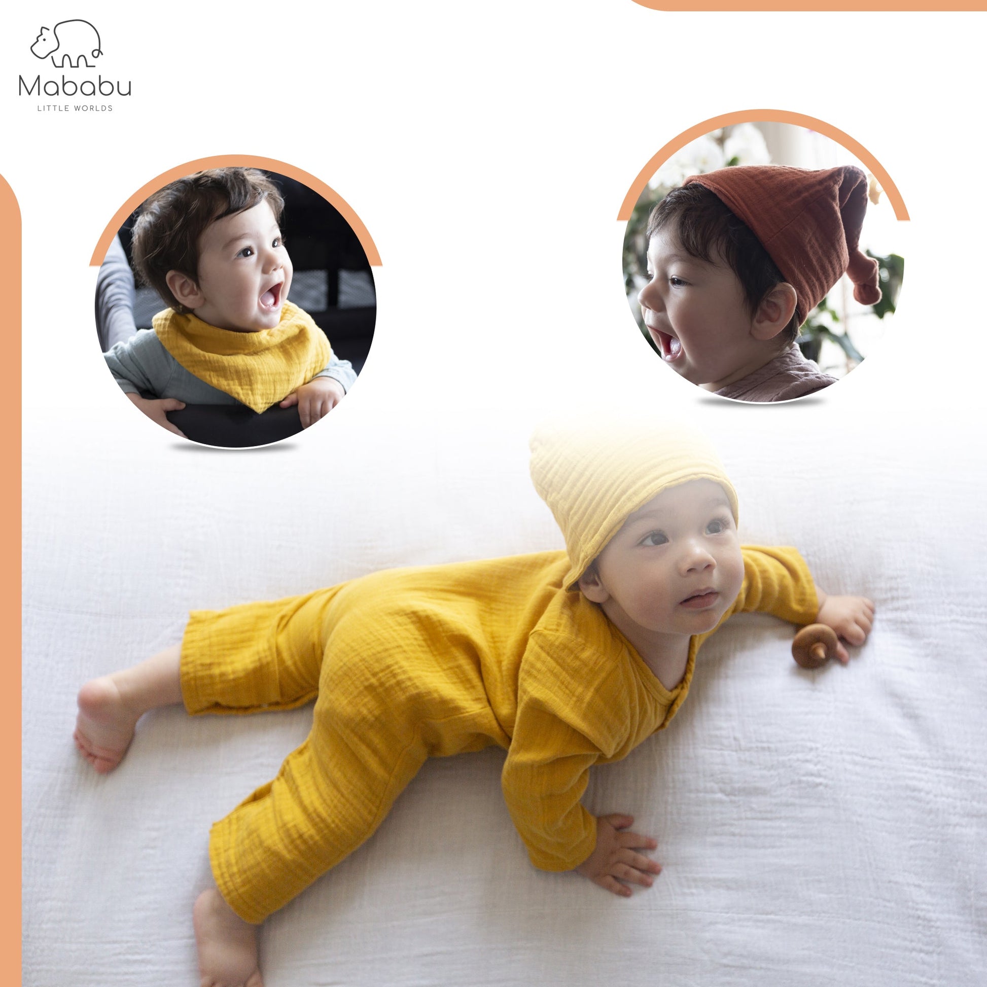Geschenkset für Babys und Neugeborene aus wunderbar weichem Bio Musselin. Mit Strampler, Lätzchen und Mütze. #color_sea-green