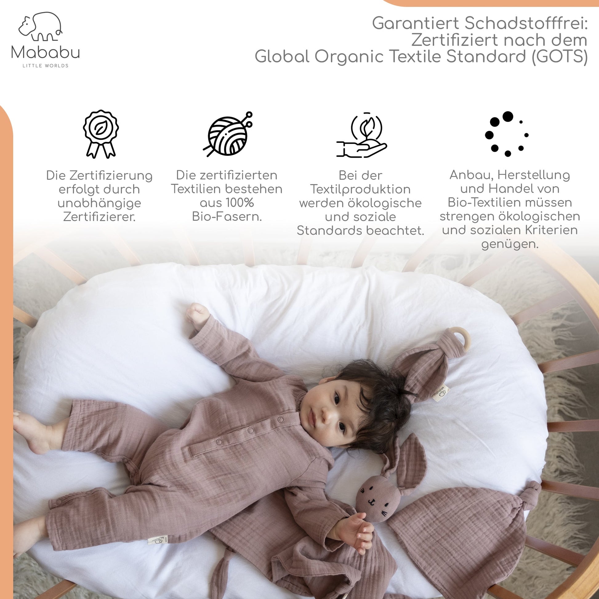Geschenkset für Babys und Neugeborene aus wunderbar weichem Bio Musselin. Mit Strampler, Lätzchen und Mütze. #color_dusty-rose