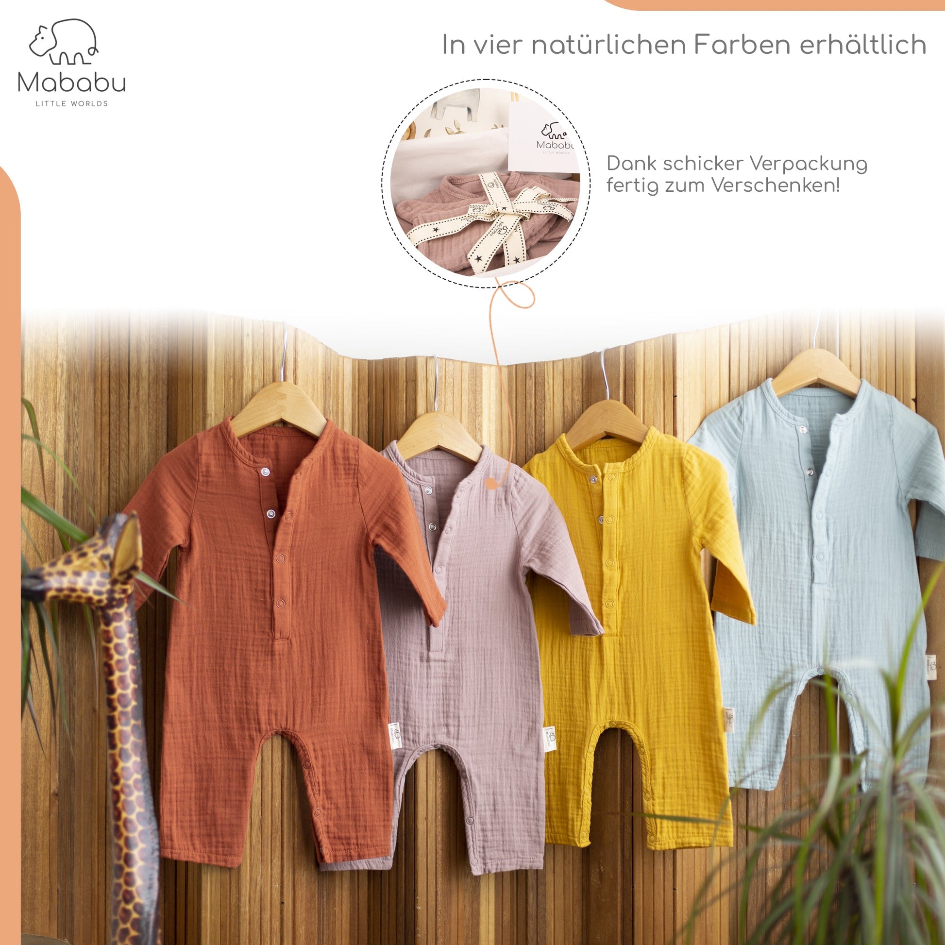 Geschenkset für Babys und Neugeborene aus wunderbar weichem Bio Musselin. Mit Strampler, Lätzchen und Mütze. #color_dusty-rose